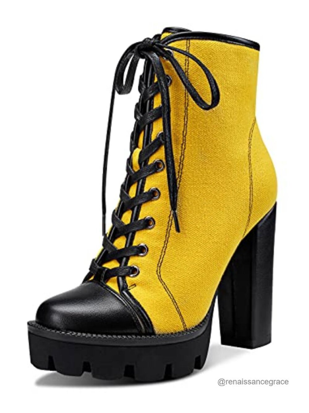 High heel platform lace-up booties with chunky heel, ankle-high, zipper